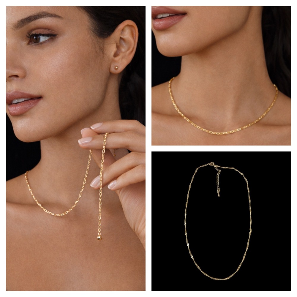 14 K Gold Plated Twist Chain Necklace Dainty Layering Adjustable Clasp 18" - Picture 1 of 6